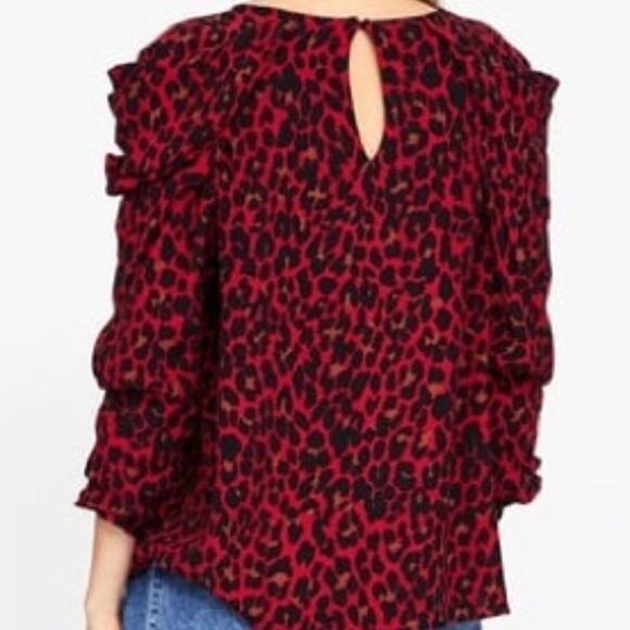 Zara Puff Sleeve Red/Black Animal Print Top Size S - Picture 11 of 11